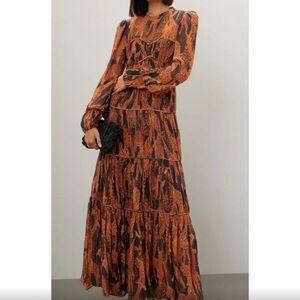 FARM Rio Long Sleeve Dress in Brown and Black